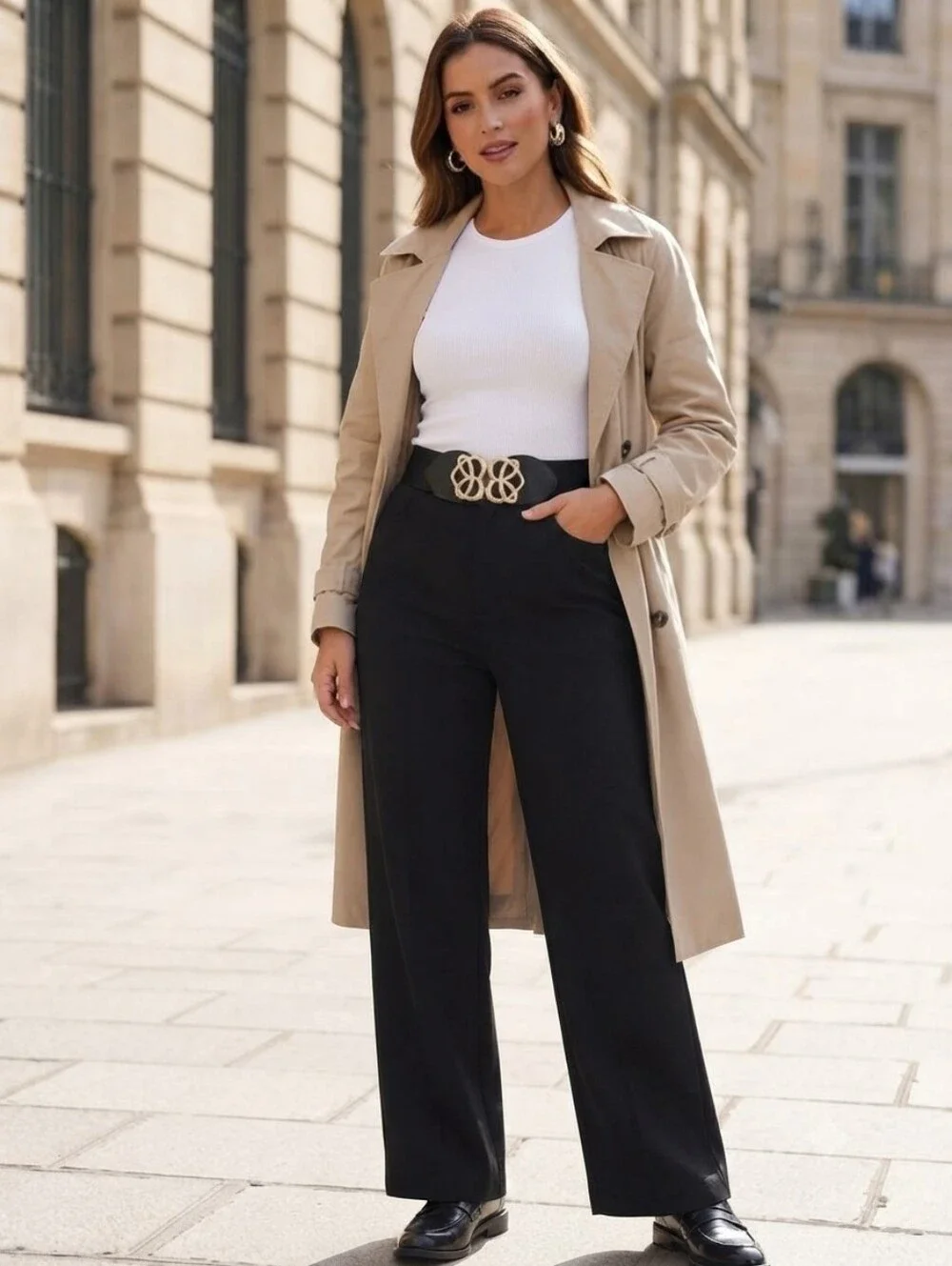 Elegant Black and Gold Elastic Women's Belt One Size‎